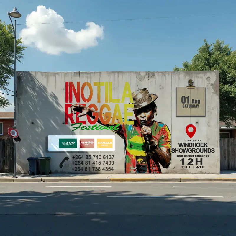 Official Inotila Reggae Festival poster with event details and ticket pricing
